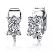 Sterling Silver Round Shape White Cubic Zirconia Clip On Earrings