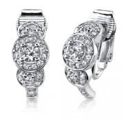 Sterling Silver Round Shape White Cubic Zirconia Clip On Earrings