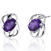 1.50 Ct.T.W. Genuine Oval Shape Amethyst in Pure Sterling Silver Earrings