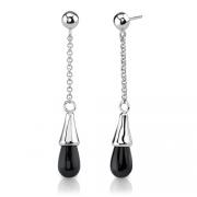 Majestic Charm: Sterling Silver Celebrity Inspired Dangle Style Tear-drop Onyx Earrings
