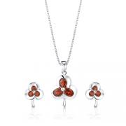 2.25 cts Oval & Round Cut Garnet Pendant Earrings in Sterling Silver 