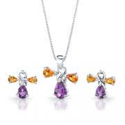 3.25 cts Pear Shape Amethyst Citrine Pendant Earrings in Sterling Silver 