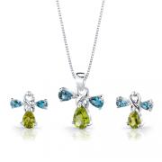 4.75 cts Pear Shape Peridot London Topaz Pendant Earrings in Sterling Silver 