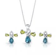 5.00 cts Pear Shape London Topaz Peridot Pendant Earrings in Sterling Silver 