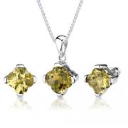 Classic Chic: 6.00 carat Checkerboard Lily Cut Lemon Quartz Pendant Earring Set in Sterling Silver