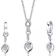 Cherished Chic: Sterling Silver Heart Pendant Necklace Earrings Set with CZ Diamonds 
