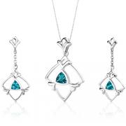 Artful 1.75 carats Trillion Cut Sterling Silver Swiss Blue Topaz Pendant Earrings Set 