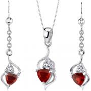 Classy 2.25 carats Trillion Cut Sterling Silver Garnet Pendant Earrings Set 
